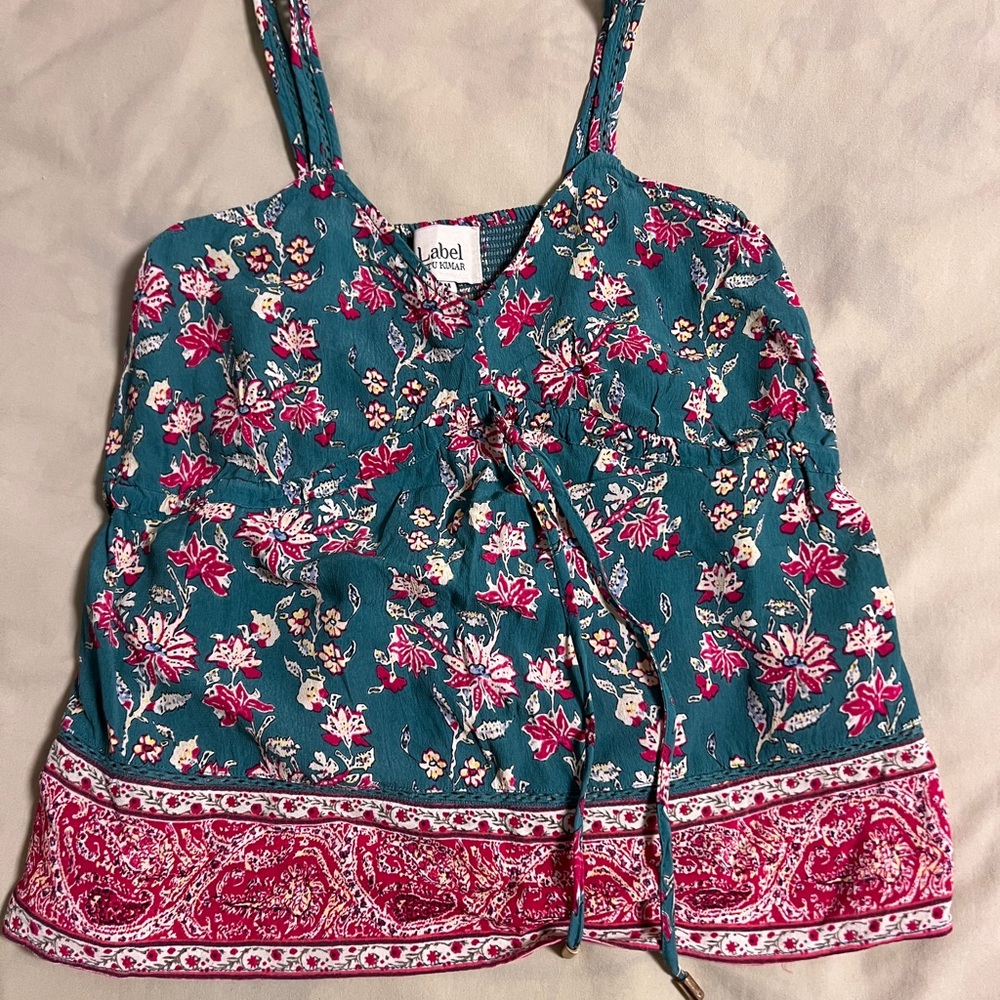 Ritu Kumar Pink Smocked Tie Front Tank Top